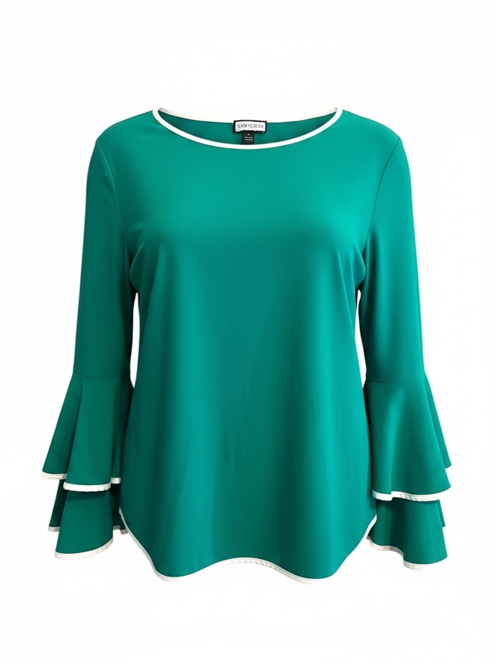 Sam & Jess XL Emerald Green Bell Sleeve Blouse Boho Career Stretch Top